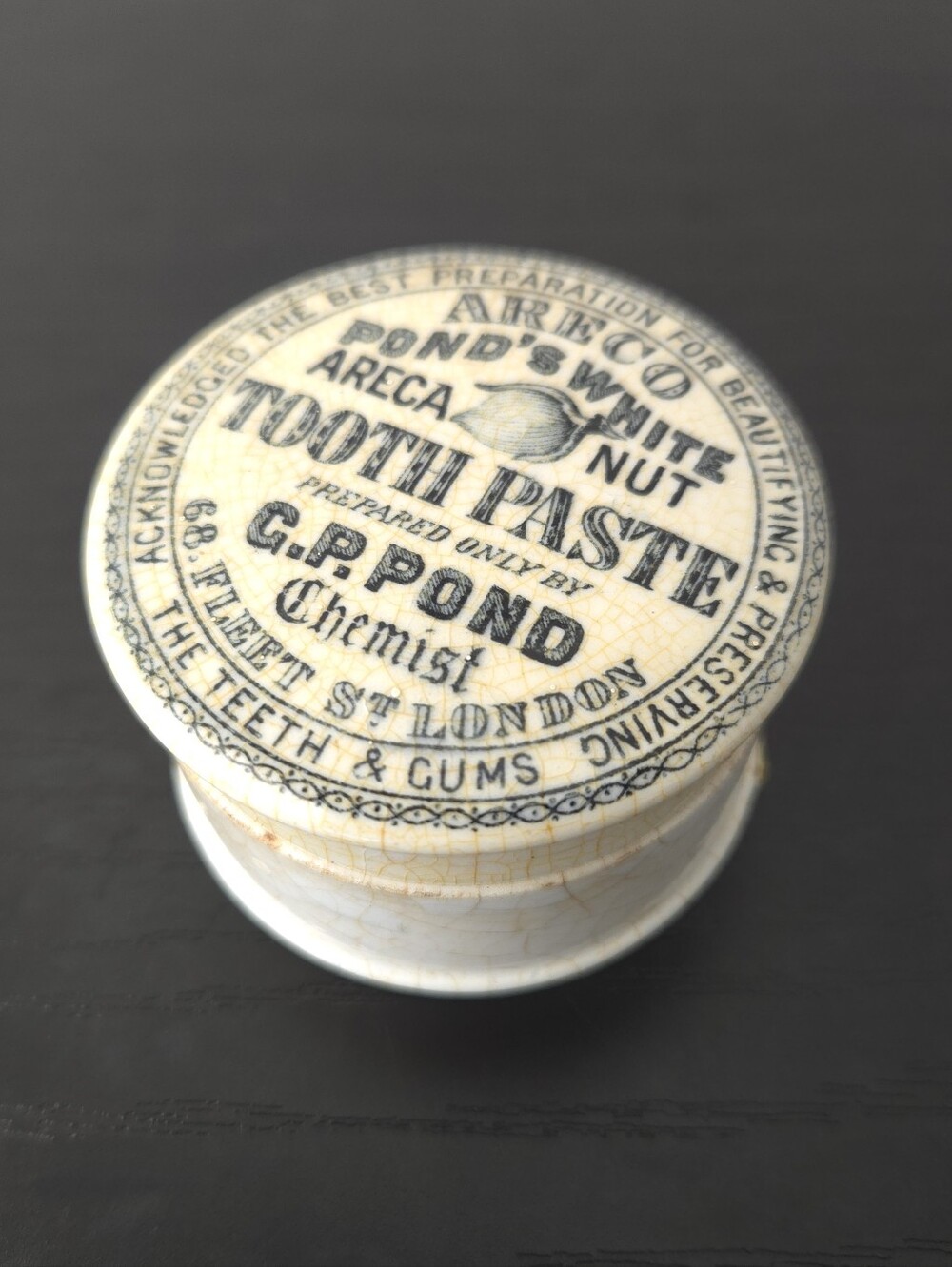 Antique Victorian Toothpaste Pot Lid Set G P Pond London Areca Nut Ironstone Jar